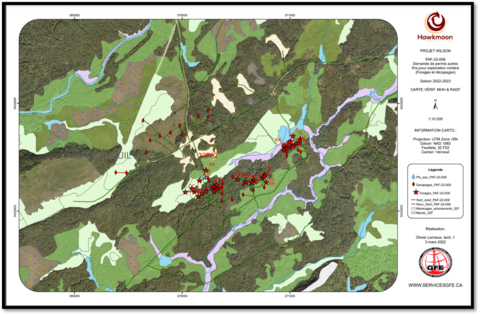 Carte 1 : Trous de forage dans les zones humides pour le Programme de forage Hawkmoon 2022 (Graphic: Business Wire)