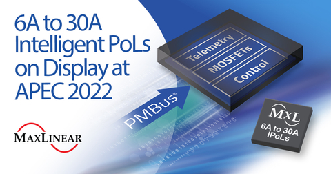 MaxLinear's new 6A to 30A intelligent point-of-load regulators on display at APEC 2022 (Graphic: Business Wire)