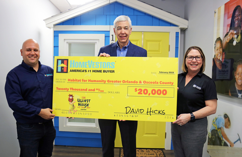 The original “We Buy Ugly Houses®” company, presented $20,000 to Habitat for Humanity Greater Orlando & Osceola County in honor of Bernardo Mazzucco, an Orlando real estate investor who recently won “The Ugliest House Of The Year” contest. (Photo: Business Wire)