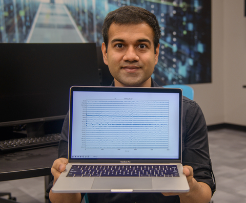 Arnav Bawa, a student in the artificial intelligence program at Chandler Gilbert Community College, has developed an AI application to interpret EEG brain wave scans. The application can help predict brain seizures, so a patient can take medication or prevent injury from falling. (Credit: Intel Corporation)