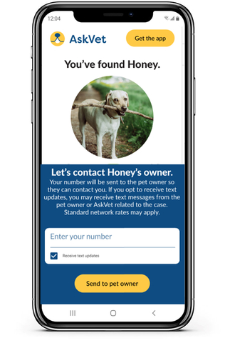 Finder enters their contact info, so you can connect and reunite with your pet! (Photo: Business Wire)