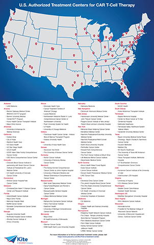 Kite U.S. Map of Authorized Treatment Centers for CAR T-Cell Therapy (Graphic: Business Wire)