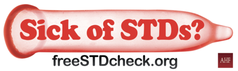 AHF’s new “Sick of STDs?” billboard and campaign art features that simple question placed as a headline over the image of an unfurled, horizontal condom and drives viewers to the website: www.freeSTDcheck.org (Graphic: AHF)