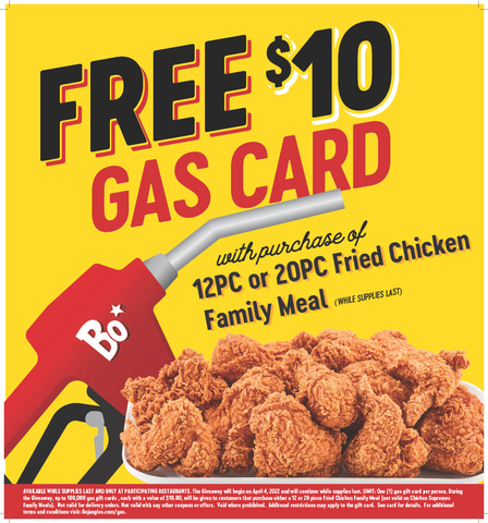 Bojangles, the legendary Southern food chain known for its chicken, biscuits and tea, is giving away $1 million in free gas to help customers offset the rising cost of fueling up their tanks. (Photo: Bojangles)