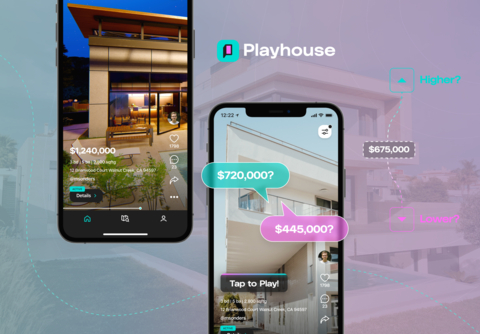 Playhouse leverages the existing behavior of how people explore commerce through video content online and extends it to evolve how they shop for real estate. Debuting with the Playhouse beta is the Listing Price Game in which anyone can guess if the listing price shown is higher or lower than the property’s true listing price. (Graphic: Business Wire)