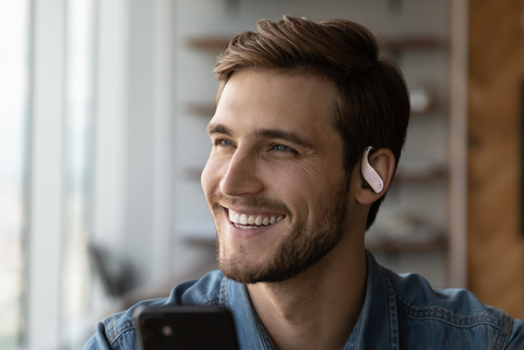 The all-new Olive Max is designed with artificial intelligence that adapts the true wireless earbuds' sound settings automatically to the wearer's environment. (Photo: Business Wire)