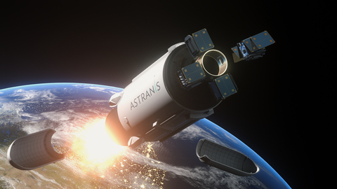 Artist's rendering of the dedicated launch of four Astranis MicroGEO satellites. (Graphic: Business Wire)