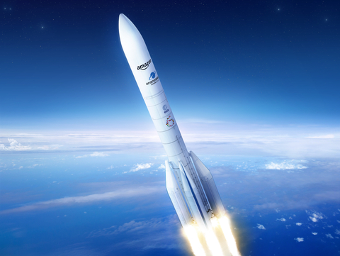 Artist's concept of the Ariane 64 rocket from Arianespace, one of the three heavy-lift launch providers Amazon selected for Project Kuiper. (Photo: Business Wire)