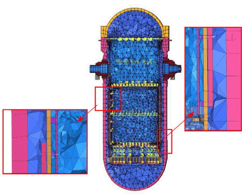 Pie de imagen: simulación de una ruptura de tubería en un reactor nuclear con tecnología de ADINA.