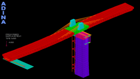 O deslizamento por atrito de uma viga de ponte de concreto protendido pode ser estudado com a tecnologia ADINA. (Graphic: Business Wire)