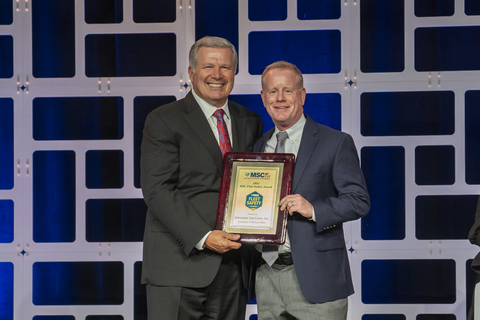 original Interstate Van Lines President J.D. Morrissette (right) accepts an ATA MSC 2022 Fleet Safety Award from ATA Moving & Storage Chairperson David Marx (left) in Orlando. (Photo: Business Wire)