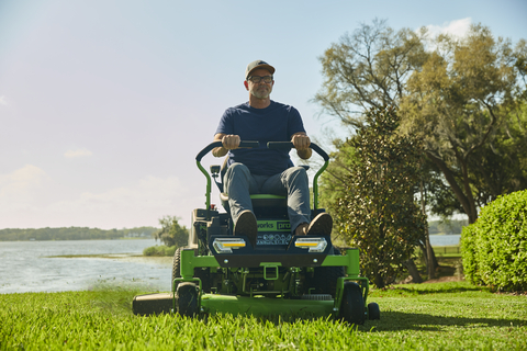 Man on a Greenworks lawnmower (Photo: Business Wire)
