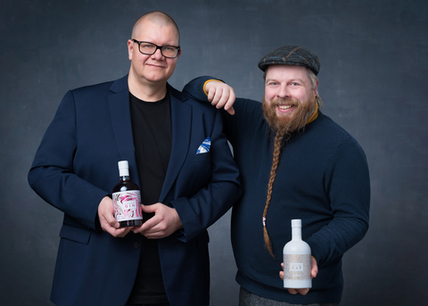 original “Although we know our products rank high in taste and quality globally, this was still an overwhelming result, for a relatively small player in the global alcohol industry,” Valtteri Eroma (left), the CEO of Arctic Blue Beverages, rejoices and adds: “Developing new products is always a team effort, but the key role in the taste of Arctic Blue products plays our internationally awarded Master Distiller Asko Ryynänen (right)." (Photo: Business Wire)