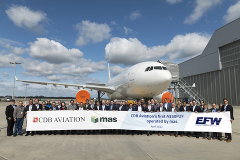 During a handover ceremony held at Elbe Flugzeugwerke GmbH’s facility in Dresden, Germany, CDB Aviation’s first A330-300 passenger-to-freighter (“A330 P2F”) was delivered to Mexico-based cargo carrier mas, the lessor’s launch customer for the aircraft type. (Photo: Business Wire)