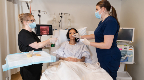 Ambu’s single-use aScope™ 4 RhinoLaryngo Slim and aView™ 2 Advance HD monitor form a portable solution that improves the workflow of clinicians who perform bedside FEES in intensive care units, hospital wards, and acute care facilities. (Photo: Business Wire)