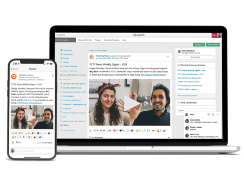 Paylocity’s software pairs HR and Payroll with a social collaboration hub called Community that streamlines communication and fosters a culture of employee engagement not possible with broadcast emails, antiquated intranets, or breakroom memos (Photo: Business Wire)