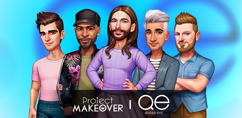 The style experts from Netflix’s Queer Eye join the cast of Project Makeover in a first-ever mobile-app partnership. (Graphic: Queer Eye and Project Makeover)