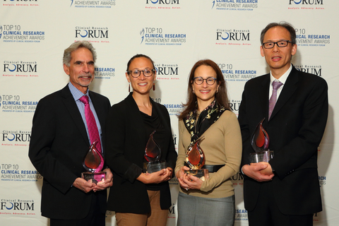 CR Forum Top 3 Awardees From left to right: Robert F. Kushner, MD, Northwestern University Feinberg School of Medicine – Herbert Pardes Clinical Research Excellence Award for the study “Once-Weekly Semalglutide in Adults with Overweight or Obesity.” Alicia Agnoli, MD, MPH, MHS, University of California, Davis – Distinguished Clinical Research Achievement Award for the study “Association of Dose Tapering with Overdose or Mental Health Crisis Among Patients Prescribed Long-Term Opioids.” Lesley Inker, MD, Tufts Medical Center, Tufts University School of Medicine – Distinguished Clinical Research Achievement Award for the study, “New Race-Free Equation to Estimate Kidney Function;” shared award with Dr. Chi-yuan Hsu. Chi-yuan Hsu, MD, MS, University of California San Francisco – Distinguished Clinical Research Achievement Award for the study “Race, Genetic Ancestry and Estimating Kidney Function in Chronic Kidney Disease;” shared award with Dr. Lesley Inker. (Photo: Business Wire)