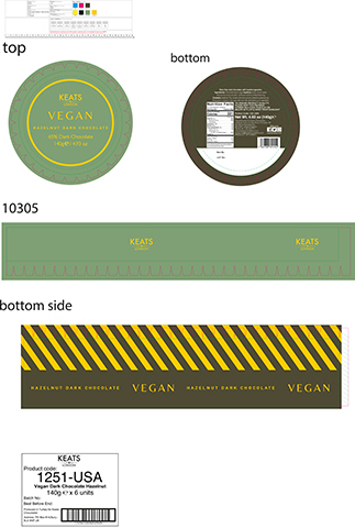 Product Packaging Image: "Keats London Vegan Hazelnut Dark Chocolate"
