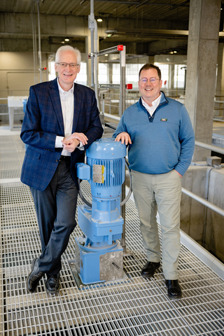 Richard Knowlton (left) and Mark Vannoy at Maine Water’s new Saco River Drinking Water Resource Center in Biddeford, Maine. Knowlton is retiring as Maine Water’s president on June 17, 2022, following a distinguished 29-year career. Vannoy, vice president of Maine Water, will become president following Knowlton’s retirement. (Photo: Business Wire)