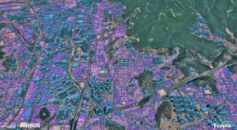 thumbnail Sample of the 3D Vector Map of Buildings and Vegetation Generated by Ecopia AI Leveraging Airbus Imagery (Photo: Business Wire)