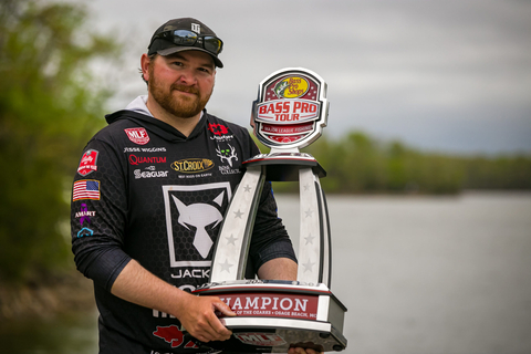 Pro Jesse Wiggins of Addison, Alabama, caught 11 scorable bass Thursday weighing 27 pounds, 11 ounces to win the MLF Bass Pro Tour Bass Boat Technologies Stage Four on Lake of the Ozarks Presented by Bass Cat in Osage Beach, Missouri, and take home the top prize of $100,000. (Photo: Business Wire)