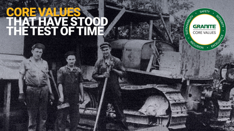 Our five core values of safety, integrity, excellence, inclusion and sustainability are fundamental to the identity of our organization. (Image: 1920s Granite crew) (Graphic: Business Wire)