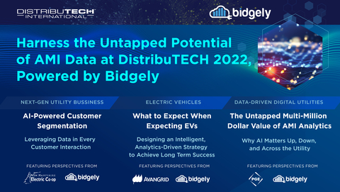 Bidgely leadership team to illustrate the value of smart meter data and AI-powered analytics during DistribuTECH 2022 live sessions. (Graphic: Business Wire)
