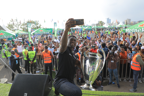 original Clarence Seedorf on tour with the UEFA Champions League trophy in Ethiopia as part of the pan-African tour, courtesy of Heineken. (Photo: Business Wire)