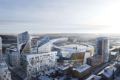 Brand-new Nokia Arena will be the home of 2022 IIHF Ice Hockey World Championship games played in Tampere. Europe’s most modern entertainment venue, designed by American architect Daniel Libeskind, was opened in December 2021. Photo: SRV/Libeskind/Tomorrow (Photo: Business Wire)