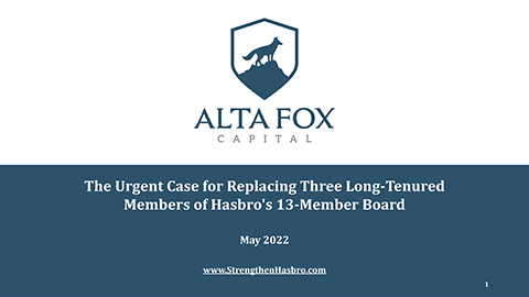 original Presentation: The Urgent Case for Replacing Three Long-Tenured Members of Hasbro's 13-Member Board