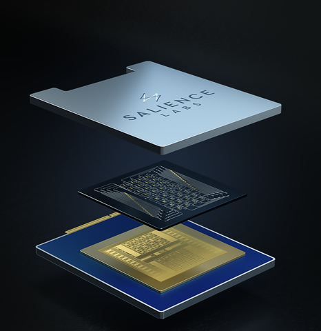 Salience Labs' ultra-high speed multi-chip processor combining photonics and electronics for AI applications. (Graphic: Business Wire)