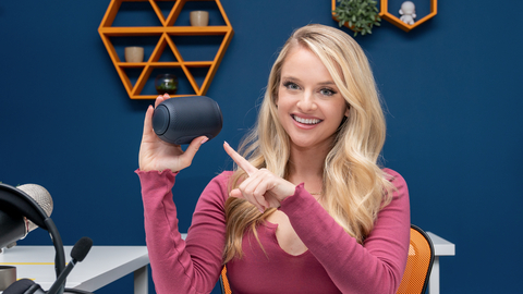 Host Devyn Howard discusses features of a portable speaker during an episode of Newegg Live, Newegg's live shoppable video available on its mobile app and TikTok. (Photo: Business Wire)