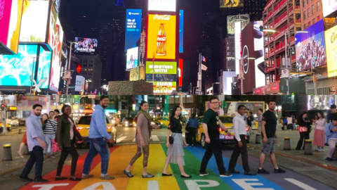 An “overlapped” photo of New York Times Square and Taipei Ximending District symbolizes the overlapped, open, and diverse culture between Taiwan and the U.S. (Photo: Business Wire)