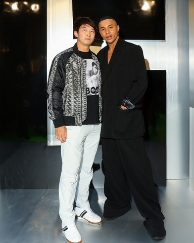 MINTNFT co-founder James Sun (left) with Balmain Creative Director Olivier Rousteing at the opening of Balmain's New York boutique. Photo credit: Balmain