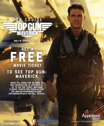 Applebee’s® Teams Up with Paramount Pictures to Offer Guests FREE* Fandango Movie Tickets to Top Gun: Maverick for Action-Packed Night Out (Graphic: Business Wire)