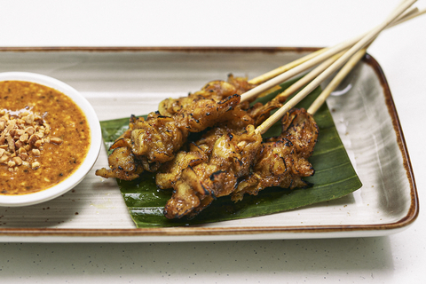 GOOD Meat cultivated chicken satay plated (Photo: Eat Just, Inc.)