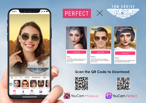original Top Gun: Maverick AR movie looks and effects are available for virtual try-on in YouCam Makeup and YouCam Perfect. (Photo: Business Wire)