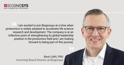 Beat Lüthi, Ph.D. – Biognosys' Newly Appointed Board Director. (Photo: Business Wire)