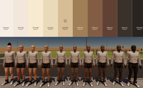 Synthetic actors demonstrating the Monk Skin Tone (MST) Scale for AI training, generated by Mindtech's synthetic data creation platform Chameleon (Photo: Business Wire)