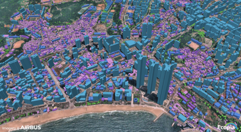 thumbnail Sample of the 3D Vector Map of Buildings and Vegetation Generated by Ecopia AI Leveraging Airbus Imagery (Photo: Business Wire)