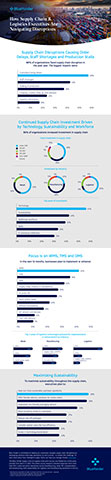 Learn how supply chain and logistics executives are navigating disruptions in this infographic that highlights key takeaways from Blue Yonder's 2022 Supply Chain & Logistics Executive Survey. The survey explored how senior executives across manufacturing, retail, third-party logistics (3PL), transportation, and warehousing in the U.S. plan to tackle supply chain challenges in the year ahead.