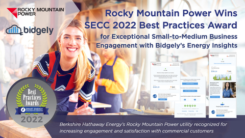 Bidgely congratulates Rocky Mountain Power for being named Smart Energy Consumer Collaborative's Best Practices Award winner for successfully enabling greater energy efficiency among small-to-medium businesses. (Graphic: Business Wire)
