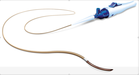 GoBack versatile needle can be extended straight or to a curved position beyond the GoBack Catheter’s tip. The protrusion length is determined by the clinician with a thumb selector on the device’s handle. (Photo: Business Wire)