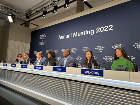 thumbnail People in the picture (from left) – Roshni Nadar Malhotra, CEO, HCL Group & Chairperson, HCL Technologies; Gim Huay Neo, Managing Director, Centre of Nature and Climate, World Economic Forum; William Kwende, Founder of Serious Shea; Inna Modja, Land Ambassador, UNCC; Marc Benioff, Chair and Co-CEO of Salesforce; Punit Renjen, Global CEO of Deloitte; and Alem Tedeneke, Media Lead, World Economic Forum. (Photo: Business Wire)