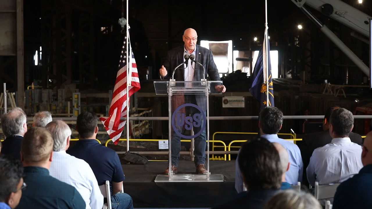 U. S. Steel President & CEO David B. Burritt speaks at Gary Works pig iron celebration event