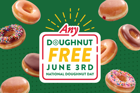 Guests receive a FREE Doughnut of Choice on June 3, plus FREE Original Glazed doughnuts during Hot Light hours throughout summer, and ‘Beat the Pump’ dozens return each Wednesday through Labor Day! (Graphic: Business Wire)