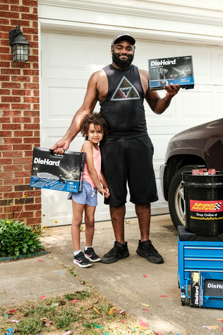 Ahead of Father’s Day, Advance Auto Parts and DieHard surprised dads across Charlotte, N.C., including Jowan Harrington and his daughter, by dishing out new sets of DieHard hand tools and other garage gear. (Photo: Business Wire)