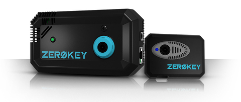 original ZeroKey's Power-over-Ethernet (PoE) Quantum RTLS anchor and Universal trackable devices (Photo: Business Wire)