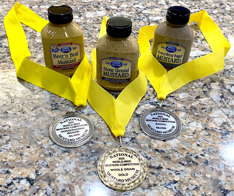 thumbnail Silver Spring Foods 2022 World-Wide Mustard Competition winning mustards (from left to right: Beer'n Brat Mustard, Stone Ground Mustard, Everything Bagel Mustard) (Photo: Business Wire)